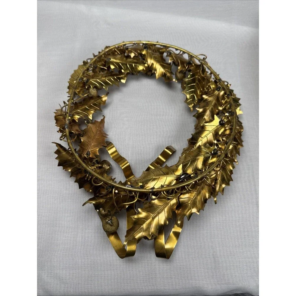 Dresden Petities Choses Brass Wreath Rare Holly Leaves Bells, Petites Christmas